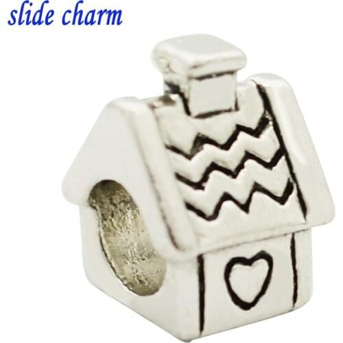 Slide charm Free shipping New European fashion love black and white cottages small accessories charm beads fit Pandora bracelet