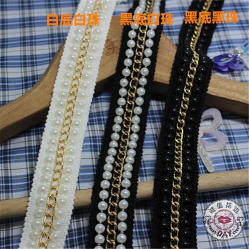 Free Shipping 2.5cm Wide DIY Craft Lace Trimming Clothes Cuff Chain Beaded Lace Ribbon Trim Costume Applique Sewing Accessories
