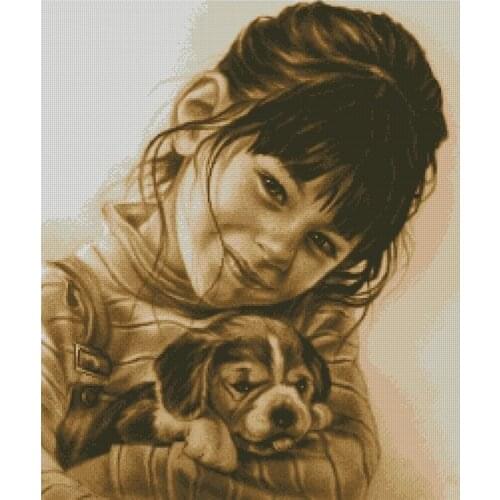 Free delivery top quality lovely nostalgic counted cross stitch kit girl with dog puppy doggy