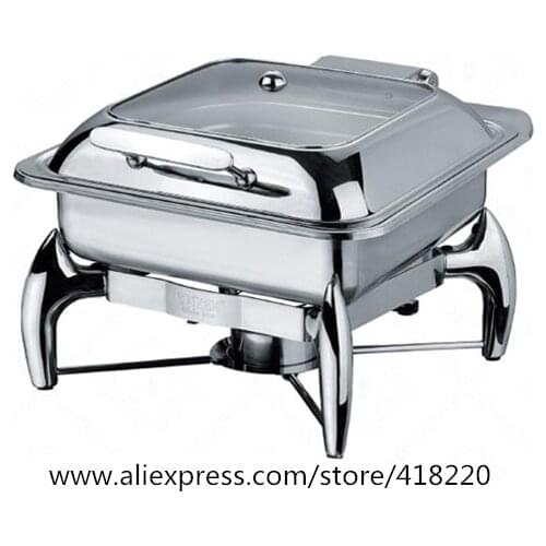 Stainless Steel Large Square Buffet Stove With Glass Lid Spoon Tray Hotel Tableware Ahcohol/Electric Heating Chafer Container