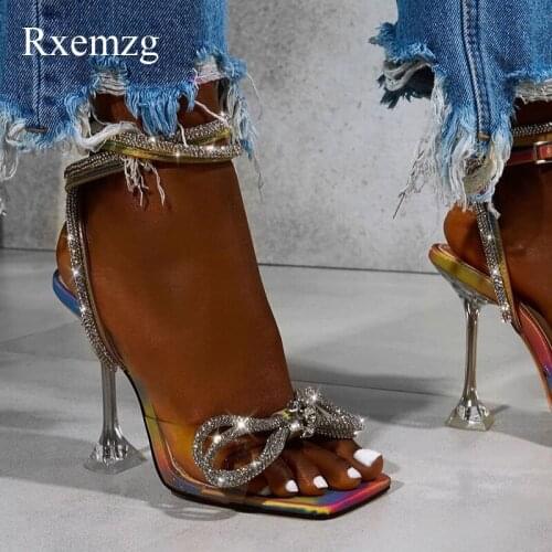 Rxemzg Women Sexy Sandals Ladies High Heels Bowknot Glitter Summer Woman Shoes Buckle Strap Female Fashion Party Wedding Pumps