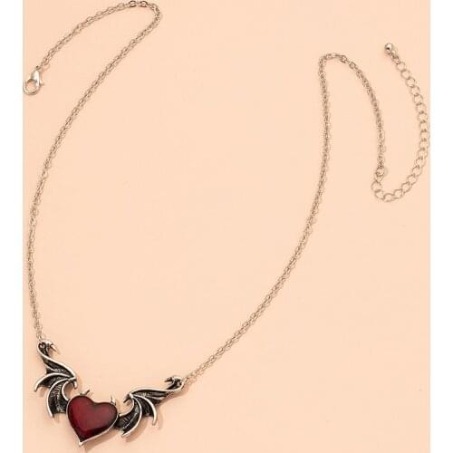 2021 Ins Antique Chain Red Enamel Heart Angel Wings Minimalism Pendant Choker Necklaces Trendy Korean Fashion Chic Party Jewelry