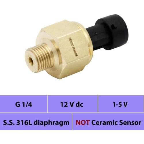 General pressure transmitter, 0 to 10 bar, 12, 16, 25bar, 30, 50psi, 75 psi gauge, G1 4 thread, 12V 24Vdc, 1 5V, IP 65, low cost