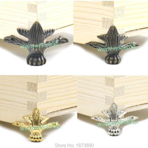 20 Pcs Decorative Corner Protector Feet Leg Metal Use for Wood Jewelry Chest Gift Box Guard Furniture Bronze Nickle Gold Choice