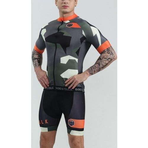 Boestalk camouflage bike team cycling clothing mens summer short-sleeved quick-drying breathable gel cushion strap shorts