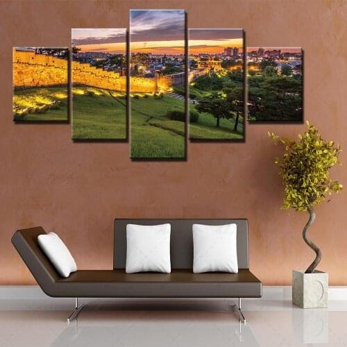 Canvas Painting Home Sunset Decoration Wall Art Prints Modular City View Picture Modern 5 Panel Poster Framework For Living Room