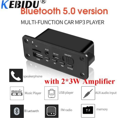 Kebidu 2*3W Amplifier DC 5V MP3 WMA Wireless Bluetooth 5.0 Decoder Board Audio Module USB FM TF Record Radio AUX input For Car