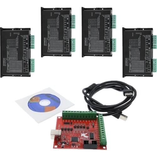 CNC control system kit, 1*Red Breakout Board USB MACH3 100Khz 4 Axis Interface Driver Motion Controller+4 2DM542