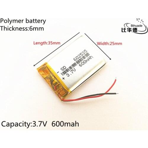 1pcs Free shipping 3.7V 600mAh 602535 Rechargeable li Polymer Li-ion Battery For headphones tachograph mp3 mp4