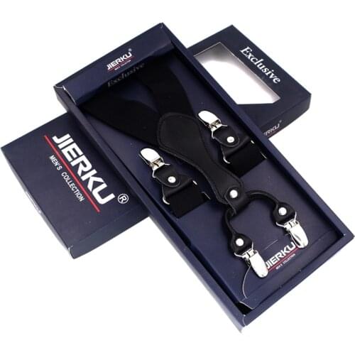 JIERKU Suspenders Mans Braces Leather 4 Clips Suspensorio Fashion Trousers Strap Father/Husbands Gift Tirantes Hombre