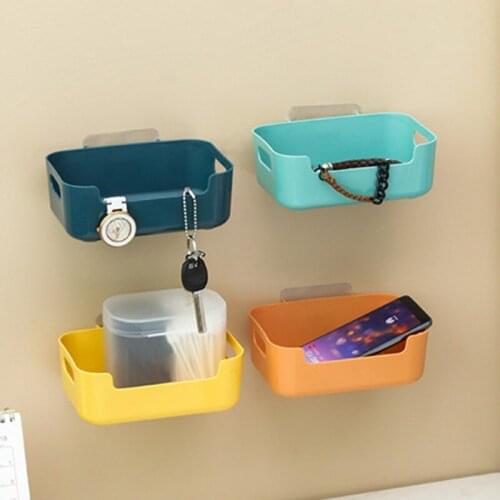 Wall Mounted Organizer Storage Box for Jewelry Remote Control Cosmetic Shelf Adhesive Wall Shelf Phone Holder Stand Hanging Rack