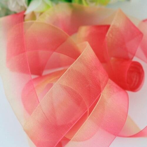 New 1'' 25mm Custom rainbow gradient color printed organza ribbon DIY handmade fabric gift wrap 25 yards