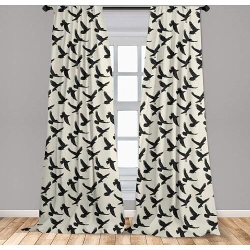 Raven Window Curtains Ink Drawing Style Abstract Flying Birds Pattern Wildlife and Freedom Curtain with Rod Pocket