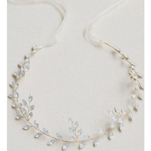 Vintage Golden Silver Wedding Opal Headband Rhinestone Women Hair Vine Bridal Crystal Hair Accessories For Banquet Headpieces