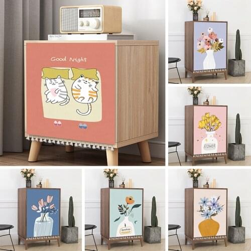 Self-adhesive Short Curtain Ins Style Cabinet Curtain Dustproof Wardrobe Screen Washable Removable Drapes with Tassel Decoration