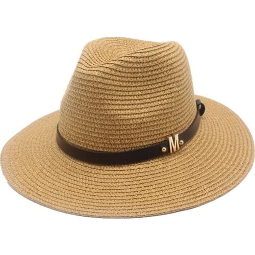 Seioum Summer casual sun hats for women fashion letter M jazz straw for man beach sun straw Panama hat Wholesale and retail