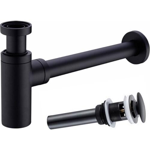 Drains Brass Round Siphon P-TRAP Deodorization Bathroom Vanity Basin Pipe Waste With Pop Up Drainer & Overflow Black/Chrome