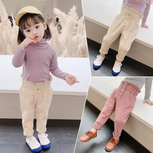 Loose Girls Casual Trousers Solid Color Children Clothes For Girls 4 Years Old Straight Kids Girls Jeans Cargo Pant For Baby