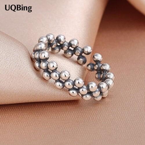 INS Design 925 Sterling Silver Vintage Round Beads Finger Rings For Women Gifts Jewelry