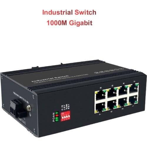 Outdoor 100M 8 Port Ethernet Industrial Switch DIN Rail PoE Switcher Standard RJ45 Injector Industrial 4KV Lightning Protection