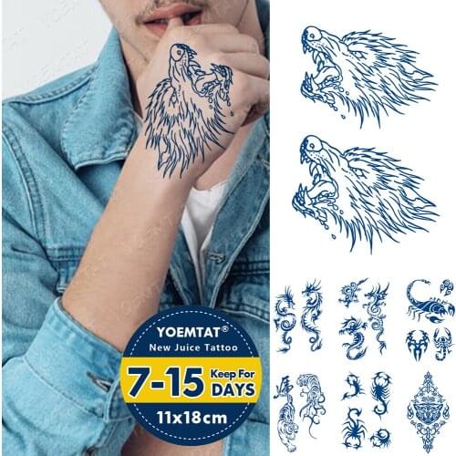 Juice Ink Lasting Waterproof Temporary Tattoo Sticker Wolf Totem Dragon Tiger Scorpion Flash Tattoos Men Arm Body Art Fake Tatto