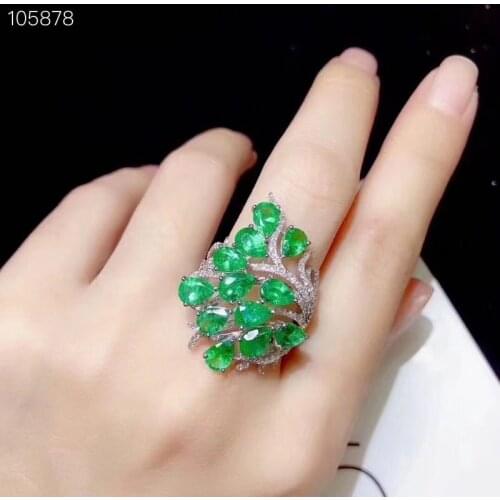 Fine Jewelry S925 Sterling Silver Natural Emerald New Girl Trendy Gemstone Ring Support Test 2021 hot sale