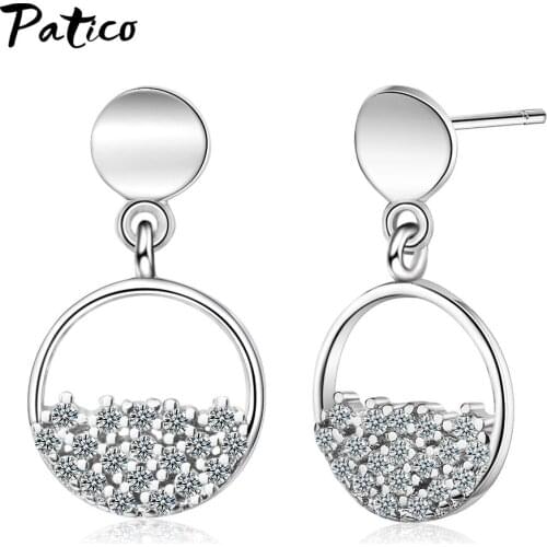 Geometric Piercing Stud Earrings Simple 925 Sterling Silver Circel For Women Girls Cubic Zirconia Ear Studs Jewelry