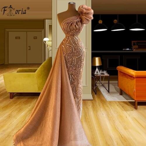 Mulism Blush Pink Mermiad Satin Evening Dresses 2021 One Shoulder Elegant Beaded For Women Party Gowns