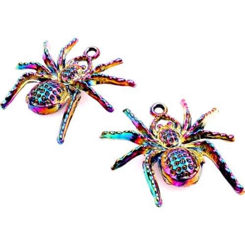 10pcs Rainbow Color Alloy Spider insect Pendant charms for Necklace DIY Jewelry Accessories Women Girl Xmas gifts