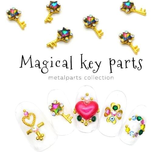 10pcs/pack Japan Alloy Nail Art charms decal Magical key with rhinestone Metal Accessorie for Phototherapy Nail Sticker DIY
