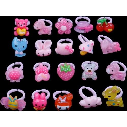 20pcs Love Kids Cute Sweet Rings Design Flower Animal Fashion Accessories Girl Child Gifts Finger Rings Diy Craft Toys