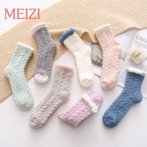 3 Piece Terry Autumn Winter Floor Warm Animals Lovely Cartoon Snowing Socks Womens Plush and Thickened Sleeping