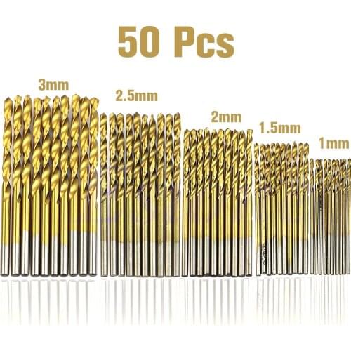 50pcs/Set Twist Drill Bit Set Saw Set HSS High Steel Titanium Coated Drill Woodworking Tool 1.0-3.0mm For Cordless Screwdriver