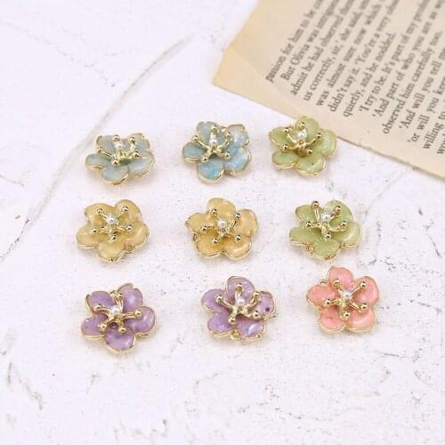 6pcs 2020 New Design Fashion Alloy Drip Oil Daisy Small Flower Hole Earring for Women pendant Material Diy Jewelry Accessories