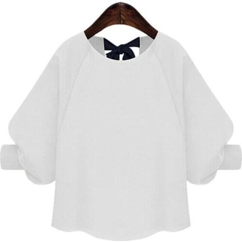 New Women Blouses Half Lantern Sleeve Casual Shirt Summer O Neck Bow Tops blusa feminina White and Black