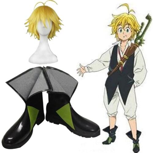 Japanese Anime The Seven Deadly Sins Cosplay Shoes Meliodas Cosplay Wig Men Halloween Cosplay Costume Black Boots Free Shipping