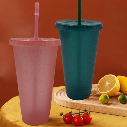 Shiny Flash Powder Water Bottle with Straws Lid Plastic Reusable Personalized Glitter Drinkware Portable Drinking Cup New