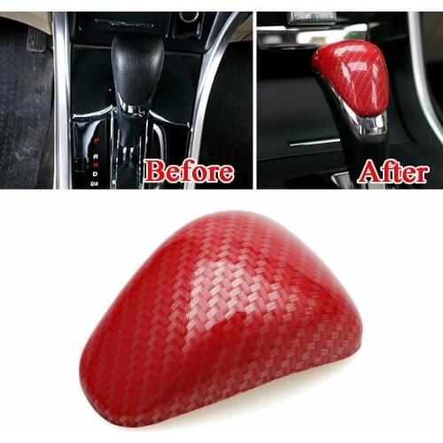 For 2014-2017 Honda Accord 9.5th Gear Shift Lever Knob Trim Carbon Fiber ABS Red