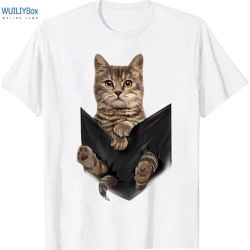 Unisex Pocket Cats Graphic T-Shirt 100% Cotton Animal T Shirt Summer Print Tops Cat Pattern Tees 2021 New Men/Women Tee