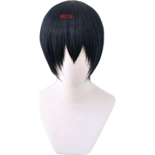 Haikyuu!! Kageyama Tobio Black Blue Short Wig Cosplay Costume Heat Resistant Synthetic Hair Haikiyu Karasuno Wigs