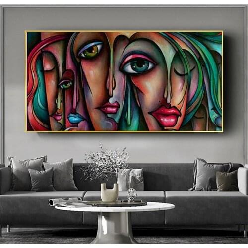 Big eyes girls canvas art Handmade Picasso style oil painting modern abstract woman figures wall pictures for living room decor