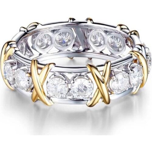 Milangirl Classic High Quality CZ Zirconia Crystal Yellow Gold Color Cross Eternal Wedding Band Rings for Women Jewelry