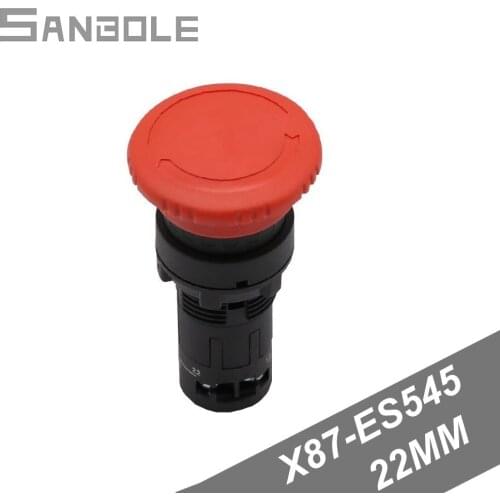 XB7-ES545 Mushroom Head Emergency Stop Push Button Switch Plastic Open Hole 22MM silver contact Round Red switch (2PCS)