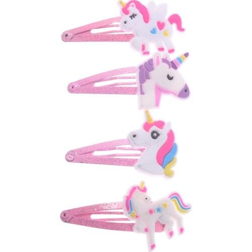 2PCS 4 Colors Glitter Unicorn Hairclips Cartoon Animal Hair Clips Cute Plastic Hairpins Kids Headwear Hair Pins Hair Accessories