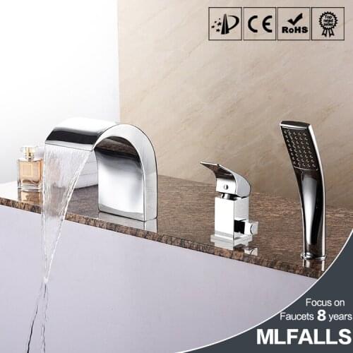 Waterfall bathtub faucet copper chrome body suit five holes with three piece bathroom faucet shower