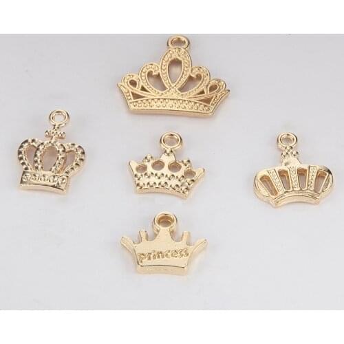 20pcs/lot KC Gold Color Metal 3D Princess Crown Charms Pendants Crown Beads Fit Bracelet DIY Handmade Jewelry Making Findings