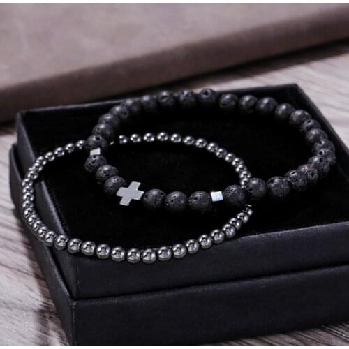 Cross Stone beads bracelet 2pcs/set Men women armband pulseira mens jewelry pulseras bracelets hippie handmade homme bijoux