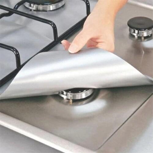 4Pcs/set Kitchen Cooking Tools Set Black Reusable Foil Gas Hob Range Stove Burner Protector Liner Mat Cover Kitchen Cleaning