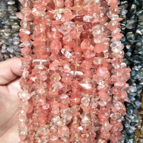 Natural Watermelon Red Crystal Stone Beads Irregular Gravel Spacer Beads 85cm Long Strand Jewelry Bracelet Making DIY 5mm-8mm