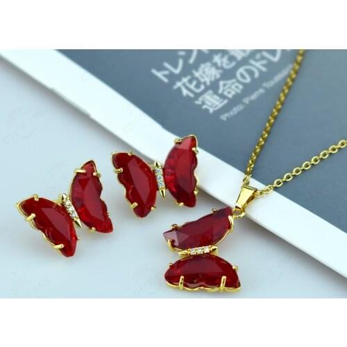 2021 New Fashion Hot-selling Butterfly Crystal Necklace AAA Micro-set Zircon Stud Earrings Jewelry Gift Wholesale Direct Mail